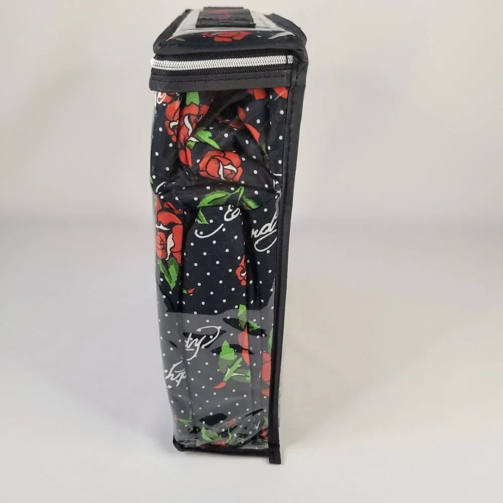 Ed Hardy QUEEN Sheets Set 6pc Black White Polka Dots Red Rose Tattoo Print Signa